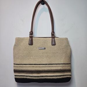 Rosetti Crochet Knit Purse And Wallet Set Tan Brown & Black Shoulder Bag